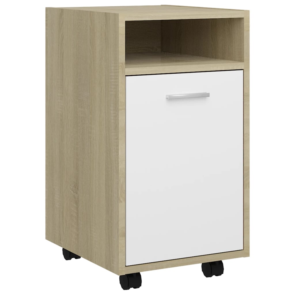 Side Cabinet with Wheels White&Sonoma Oak 33x38x60 cm Engineered Wood