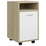 Side Cabinet with Wheels White&Sonoma Oak 33x38x60 cm Engineered Wood - Front View
