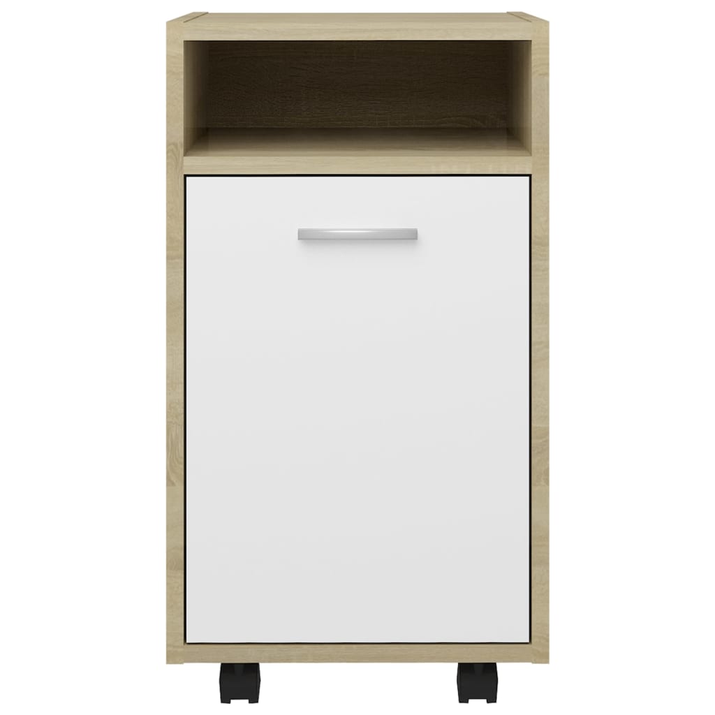 Side Cabinet with Wheels White&Sonoma Oak 33x38x60 cm Engineered Wood