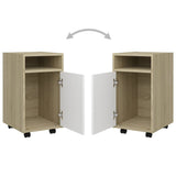 Side Cabinet with Wheels White&Sonoma Oak 33x38x60 cm Engineered Wood - Close-Up Angle