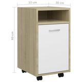 Side Cabinet with Wheels White&Sonoma Oak 33x38x60 cm Engineered Wood