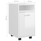 Side Cabinet with Wheels High Gloss White 33x38x60 cm Engineered Wood - Low Angle