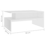 Coffee Table White 90x60x42.5 cm Engineered Wood - Rear View