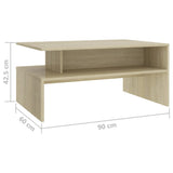 Coffee Table Sonoma Oak 90x60x42.5 cm Engineered Wood - Rear View