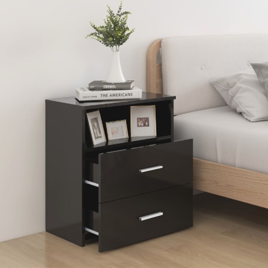 Bed Cabinet High Gloss Black 50x32x60cm
