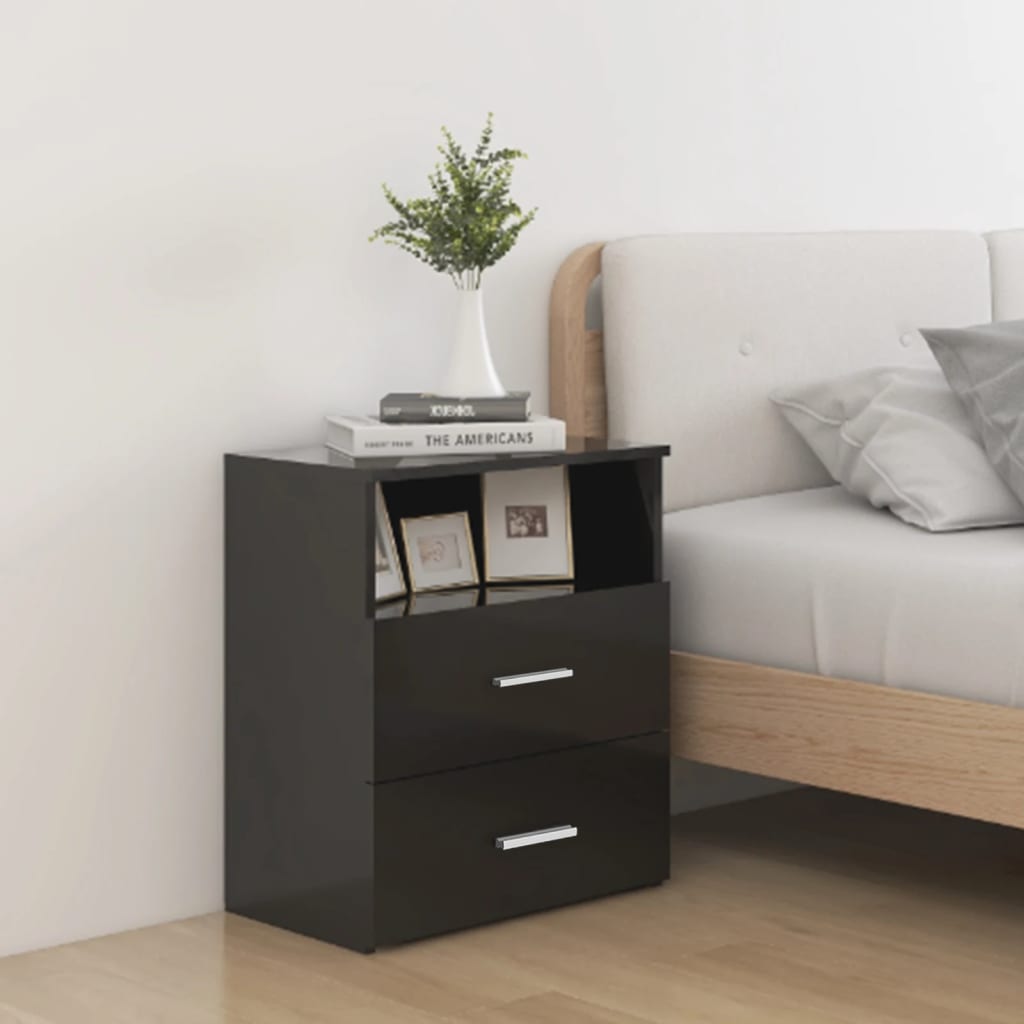 Bed Cabinet High Gloss Black 50x32x60cm