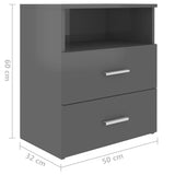 Bed Cabinets 2 pcs High Gloss Grey 50x32x60 cm - Extra Image