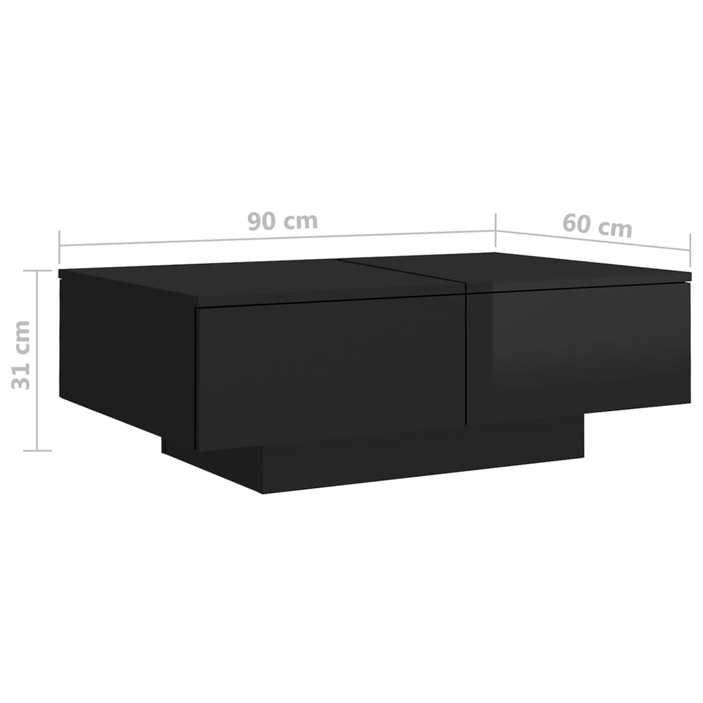 Coffee Table High Gloss Black 90x60x31 cm Engineered Wood