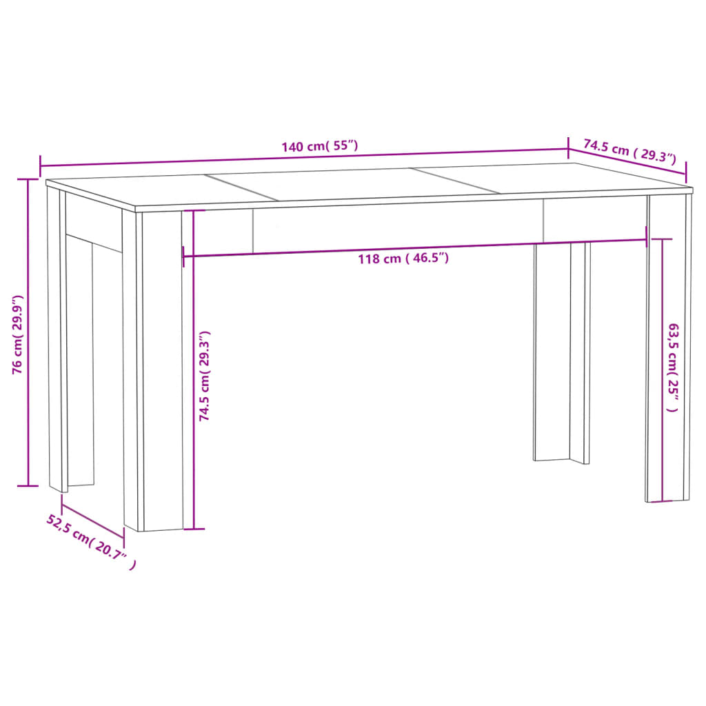 Dining Table High Gloss Black 140x74.5x76 cm Engineered Wood