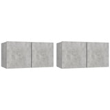 Hanging TV Cabinets 2 pcs Concrete Grey 60x30x30 cm - Front View