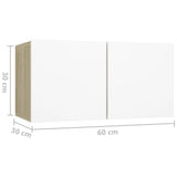 Hanging TV Cabinet White and Sonoma Oak 60x30x30 cm - Low Angle