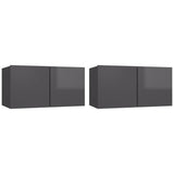 Hanging TV Cabinets 2 pcs High Gloss Grey 60x30x30 cm - Front View