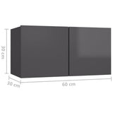 Hanging TV Cabinets 2 pcs High Gloss Grey 60x30x30 cm