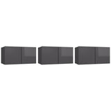 Hanging TV Cabinets 3 pcs High Gloss Grey 60x30x30 cm - Front View