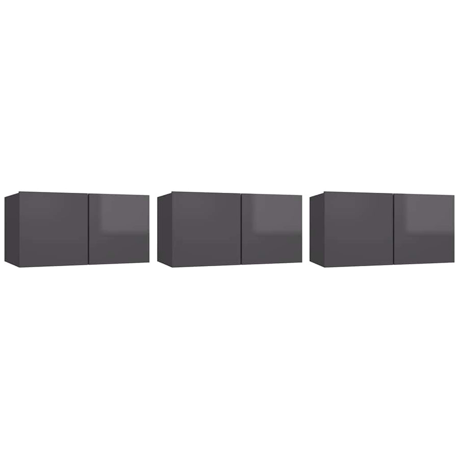 Hanging TV Cabinets 3 pcs High Gloss Grey 60x30x30 cm
