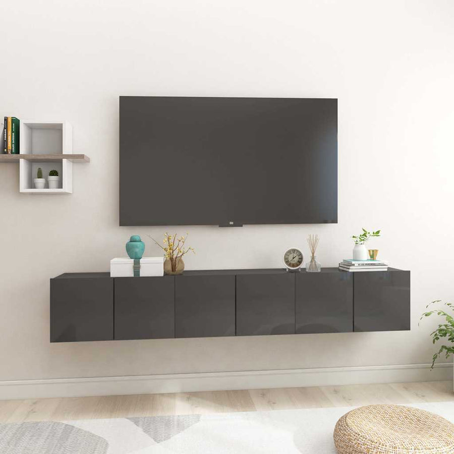 Hanging TV Cabinets 3 pcs High Gloss Grey 60x30x30 cm