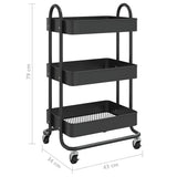 3-Tier Trolley Black 43x34x79 cm Steel - Close-Up Angle