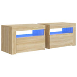 Bedside Cabinets 2 pcs with LEDs Sonoma Oak 60x35x40 cm - Front View