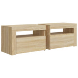 Bedside Cabinets 2 pcs with LEDs Sonoma Oak 60x35x40 cm - Side View