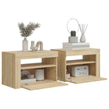 Bedside Cabinets 2 pcs with LEDs Sonoma Oak 60x35x40 cm - Close-Up Angle