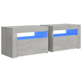 Bedside Cabinets 2 pcs with LEDs Concrete Grey 60x35x40 cm - Front View