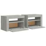 Bedside Cabinets 2 pcs with LEDs Concrete Grey 60x35x40 cm - 45-Degree Angle