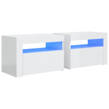 Bedside Cabinets 2 pcs with LEDs High Gloss White 60x35x40 cm - Front View