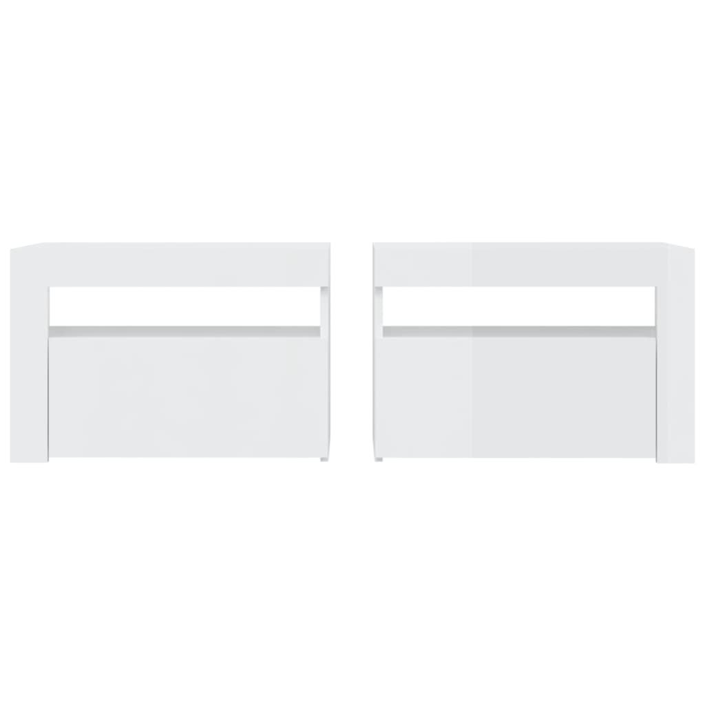 Bedside Cabinets 2 pcs with LEDs High Gloss White 60x35x40 cm