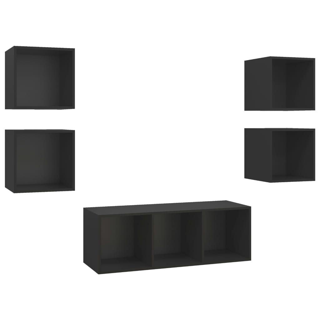 5 Piece TV Cabinet Set Black Engineered Wood