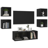 5 Piece TV Cabinet Set Black Engineered Wood - Side View