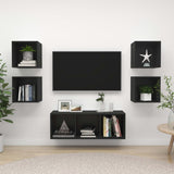 5 Piece TV Cabinet Set Black Engineered Wood