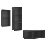 3 Piece TV Cabinet Set Grey Engineered Wood - Front View