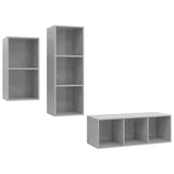 3 Piece TV Cabinet Set Concrete Grey Engineered Wood - Front View