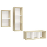3 Piece TV Cabinet Set White and Sonoma Oak Engineered Wood - Front View