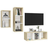 3 Piece TV Cabinet Set White and Sonoma Oak Engineered Wood - Side View