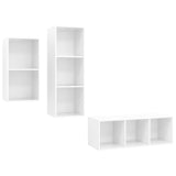 3 Piece TV Cabinet Set High Gloss White Engineered Wood - Front View