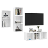 3 Piece TV Cabinet Set High Gloss White Engineered Wood - Side View