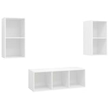 3 Piece TV Cabinet Set White Engineered Wood - Front View