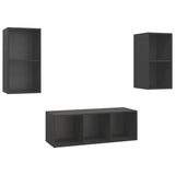 3 Piece TV Cabinet Set Grey Engineered Wood - Front View