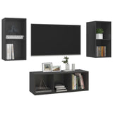 3 Piece TV Cabinet Set Grey Engineered Wood - Side View