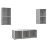 3 Piece TV Cabinet Set Concrete Grey Engineered Wood - Front View
