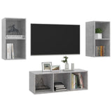 3 Piece TV Cabinet Set Concrete Grey Engineered Wood - Side View