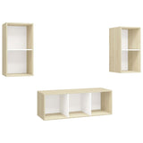 3 Piece TV Cabinet Set White and Sonoma Oak Engineered Wood - Front View
