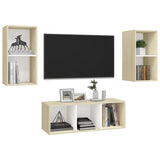 3 Piece TV Cabinet Set White and Sonoma Oak Engineered Wood - Side View
