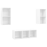 3 Piece TV Cabinet Set High Gloss White Engineered Wood - Front View