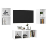 3 Piece TV Cabinet Set High Gloss White Engineered Wood - Side View