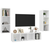 3 Piece TV Cabinet Set White Engineered Wood - Side View