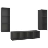 3 Piece TV Cabinet Set Grey Engineered Wood - Front View