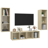 3 Piece TV Cabinet Set Sonoma Oak Engineered Wood - Side View