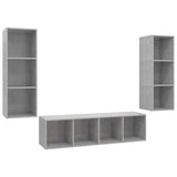3 Piece TV Cabinet Set Concrete Grey Engineered Wood - Front View